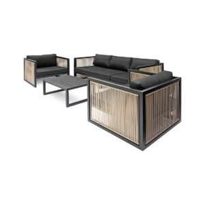 Conjunto de Sofá Porto, composto por Sofá, duas poltronas e mesa de centro.